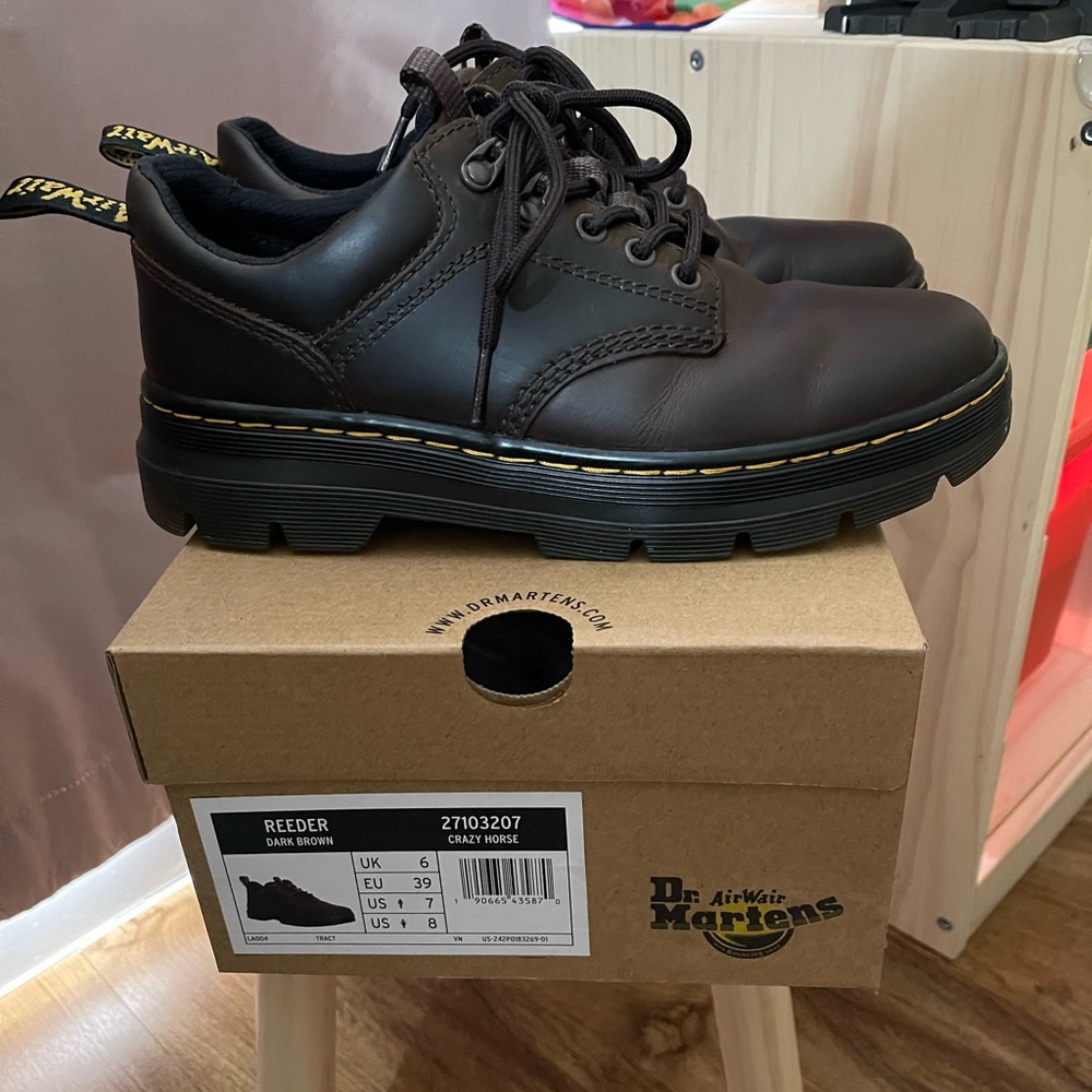 Dr. Martens Reeder crazy horse leather utility shoes in Dark brown